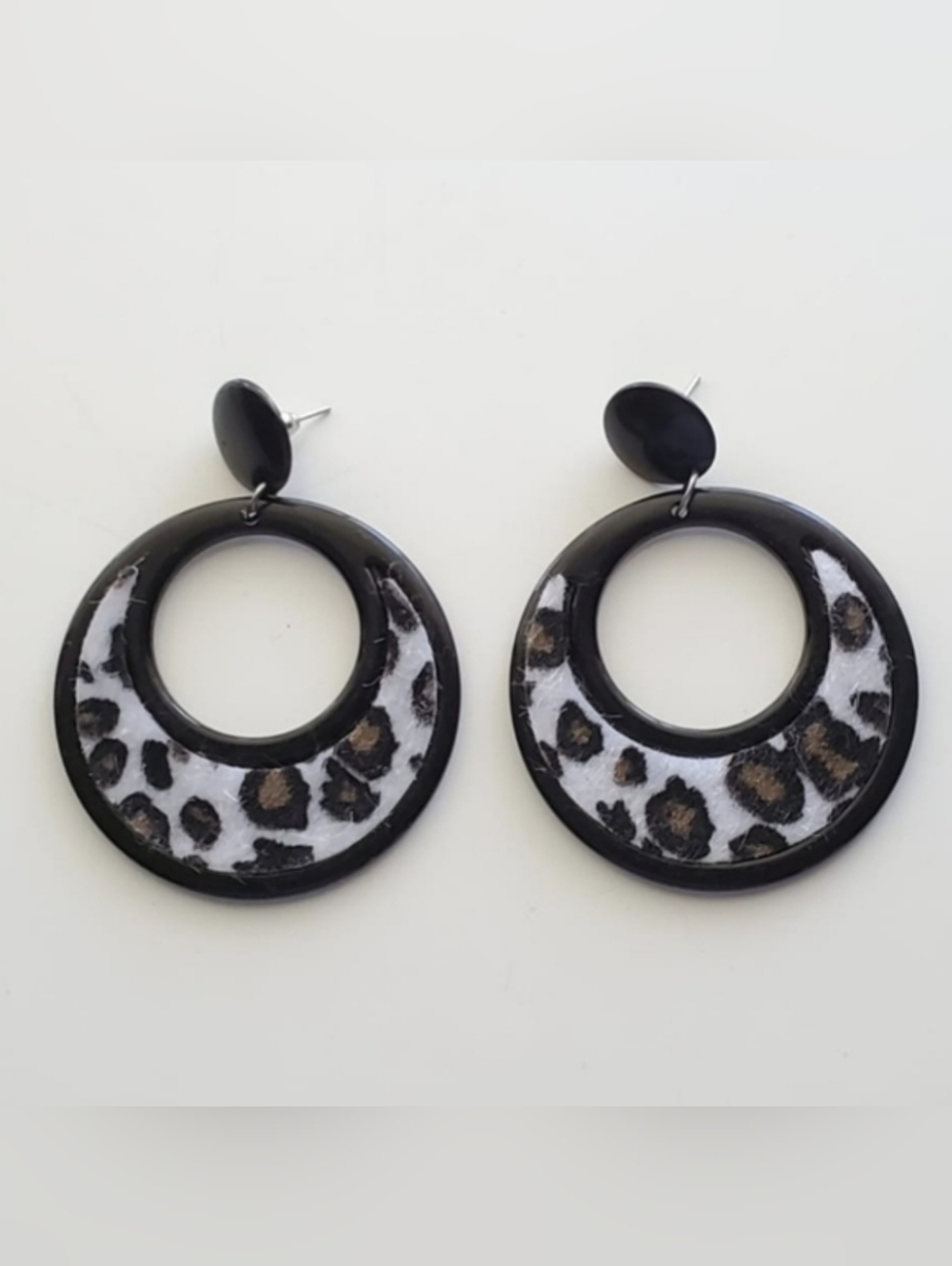 White Leopard Print Hoop Earrings